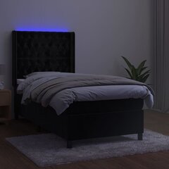 vidaXL Lova su spyruoklėmis/čiužiniu/LED, juoda, 90x190cm, aksomas kaina ir informacija | Lovos | pigu.lt