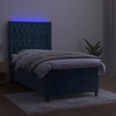 vidaXL Lova su spyruoklėmis/čiužiniu/LED, mėlyna, 90x200cm, aksomas kaina ir informacija | Lovos | pigu.lt