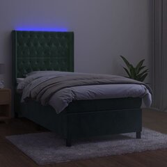 vidaXL Lova su spyruoklėmis/čiužiniu/LED, žalia, 100x200cm, aksomas цена и информация | Кровати | pigu.lt