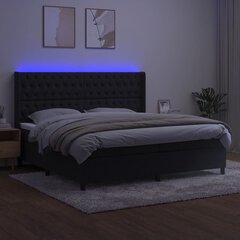 vidaXL Lova su spyruoklėmis/čiužiniu/LED, juoda, 200x200cm, aksomas цена и информация | Кровати | pigu.lt