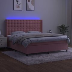 vidaXL Lova su spyruoklėmis/čiužiniu/LED, rožinė, 160x200cm, aksomas цена и информация | Кровати | pigu.lt