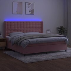 vidaXL Lova su spyruoklėmis/čiužiniu/LED, rožinė, 200x200cm, aksomas kaina ir informacija | Lovos | pigu.lt
