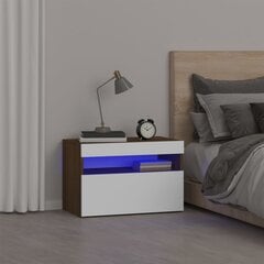 Naktinė spintelė su LED lemputėmis, Apdirbta mediena, 60x35x40cm, ruda ąžuolo spalva kaina ir informacija | Spintelės prie lovos | pigu.lt