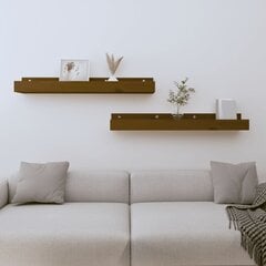 Sieninės lentynos, Pušies medienos masyvas, 2vnt., 80x12x9cm, medaus ruda цена и информация | Полки | pigu.lt