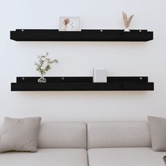 Sieninės lentynos, Pušies medienos masyvas, 2vnt., 110x12x9cm, juoda цена и информация | Полки | pigu.lt