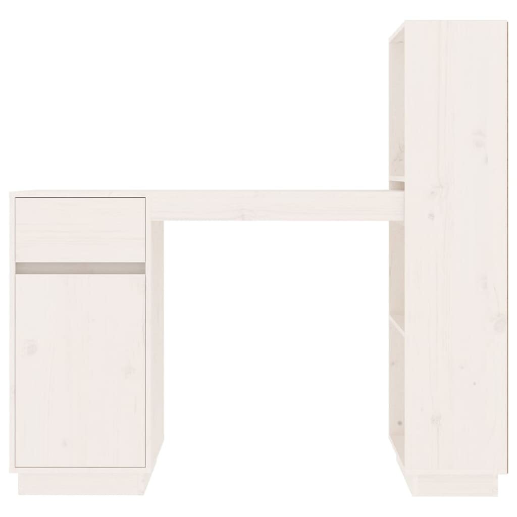 vidaXL Rašomasis stalas, baltas, 110x53x117cm, pušies medienos masyvas kaina ir informacija | Kompiuteriniai, rašomieji stalai | pigu.lt