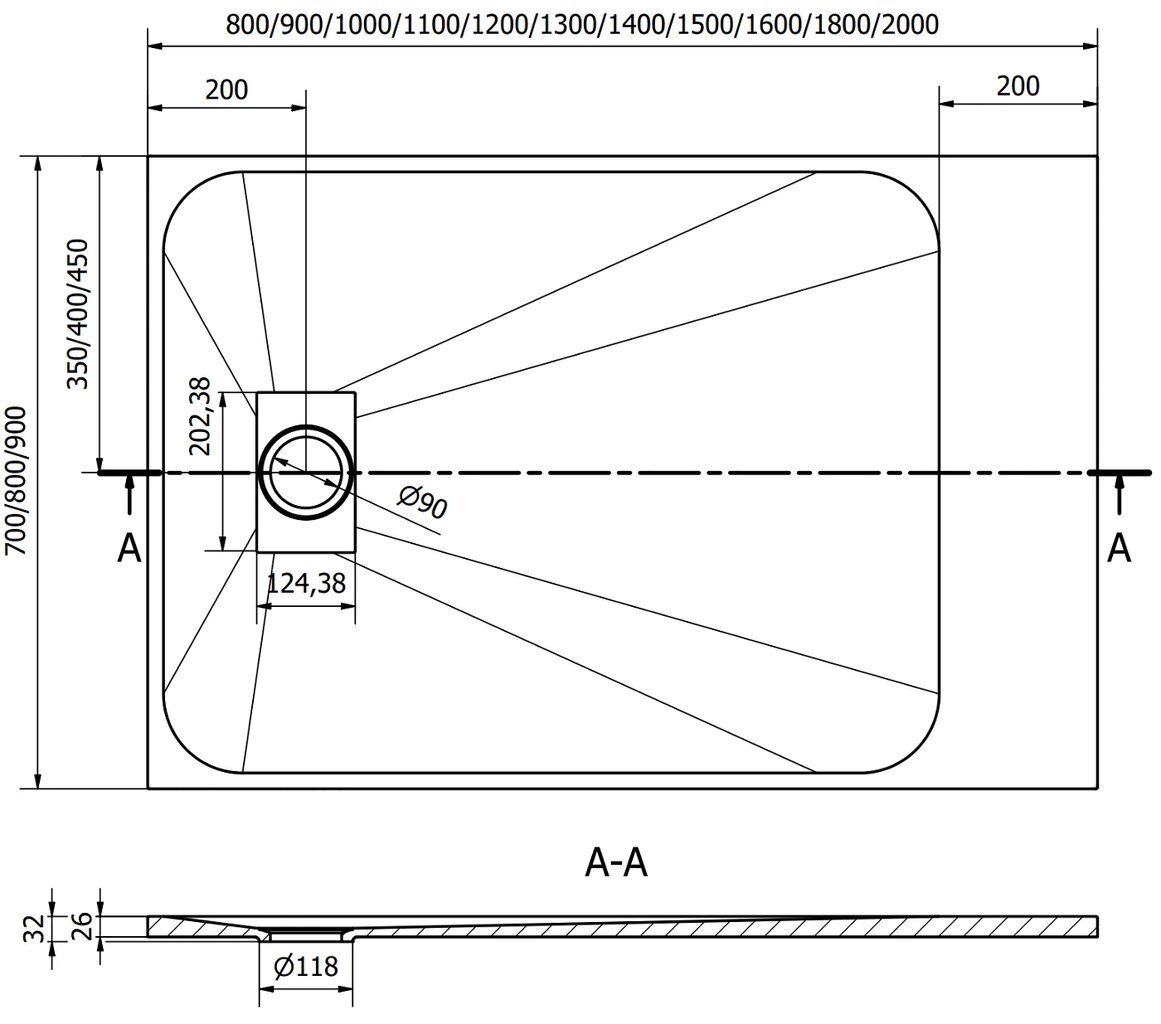 Stačiakampis dušo padėklas Mexen Hugo SMC su sifonu, White, 160x70,80,90 cm цена и информация | Dušo padėklai | pigu.lt
