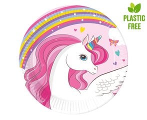 Одноразовые бумажные тарелки 19.5 см, 8 шт "Rainbow Unicorn" 93758 цена и информация | Праздничная одноразовая посуда | pigu.lt