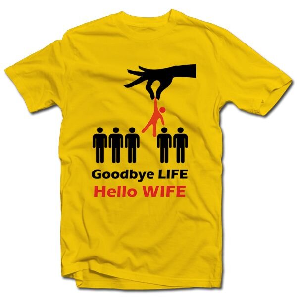Marškinėliai "Goodbye life - hello wife" kaina ir informacija | Originalūs marškinėliai | pigu.lt