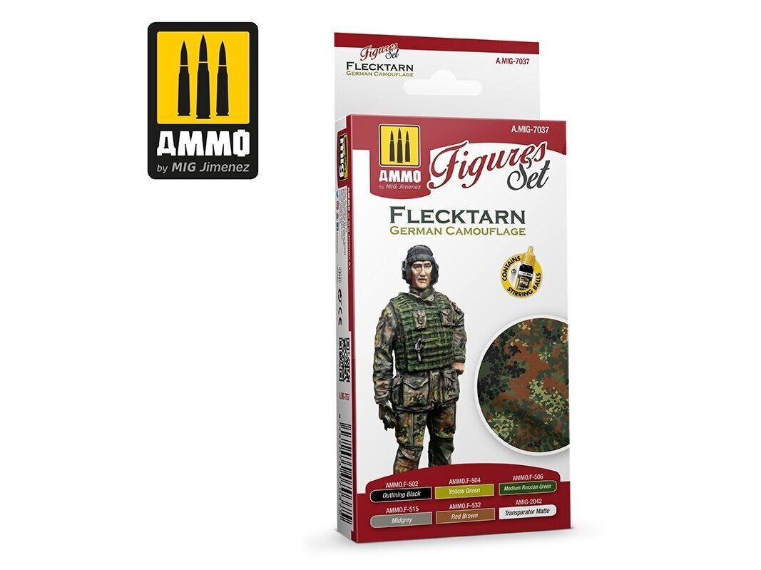 Akrilinių dažų rinkinys Ammo, Flecktarn German Camouflage, 7037 kaina ir informacija | Piešimo, tapybos, lipdymo reikmenys | pigu.lt