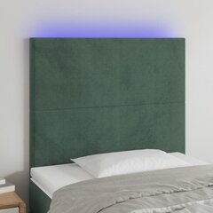 Galvūgalis su LED, Aksomas, 90x5x118/128cm, tamsiai žalia цена и информация | Кровати | pigu.lt