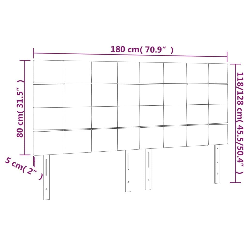 Galvūgalis su LED vidaXL, Audinys, 180x5x118/128cm, šviesiai pilka kaina ir informacija | Lovos | pigu.lt