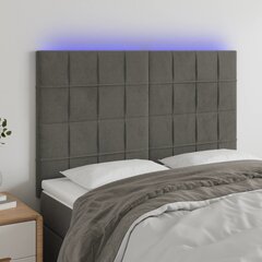 Galvūgalis su LED, Aksomas, 144x5x118/128cm, tamsiai pilka kaina ir informacija | Lovos | pigu.lt