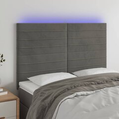 Galvūgalis su LED, Aksomas, 144x5x118/128cm, tamsiai pilka цена и информация | Кровати | pigu.lt