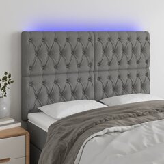 Galvūgalis su LED, Audinys, 144x7x118/128cm, tamsiai pilka цена и информация | Кровати | pigu.lt