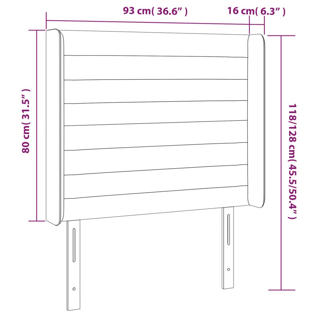 Galvūgalis su LED, Audinys, 93x16x118/128cm, taupe spalva kaina ir informacija | Lovos | pigu.lt