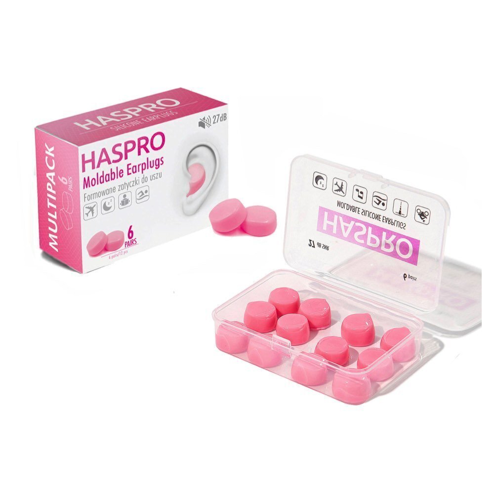 HASPRO silikoniniai ausų kištukai (27dB), 6 porų, rožinis kaina ir informacija | Galvos apsauga | pigu.lt