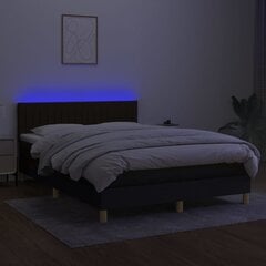 vidaXL Lova su spyruoklėmis/čiužiniu/LED, juoda, 140x190 cm, audinys kaina ir informacija | Lovos | pigu.lt