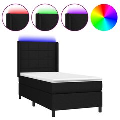 vidaXL Lova su spyruoklėmis/čiužiniu/LED, juoda, 90x190 cm, audinys цена и информация | Кровати | pigu.lt