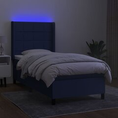 vidaXL Lova su spyruoklėmis/čiužiniu/LED, mėlyna, 90x190 cm, audinys kaina ir informacija | Lovos | pigu.lt
