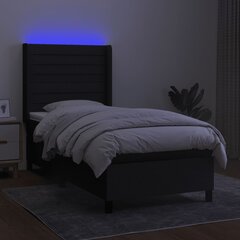 vidaXL Lova su spyruoklėmis/čiužiniu/LED, juoda, 90x200 cm, audinys цена и информация | Кровати | pigu.lt