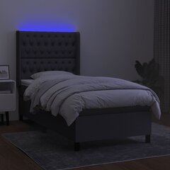 vidaXL Lova su spyruoklėmis/čiužiniu/LED, pilka, 90x200 cm, audinys цена и информация | Кровати | pigu.lt