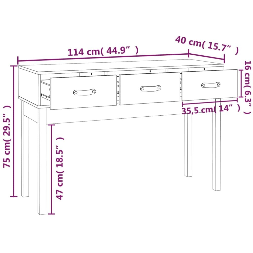 Konsolinis staliukas, pilkas, 114x40x75cm, pušies masyvas kaina ir informacija | Kavos staliukai | pigu.lt