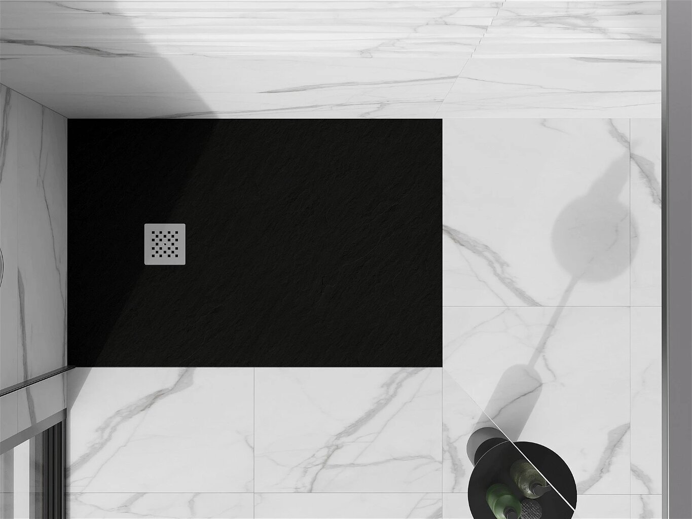 Stačiakampis dušo padėklas Mexen Stone+ su sifonu, Black, 100x70,80,90 cm kaina ir informacija | Dušo padėklai | pigu.lt
