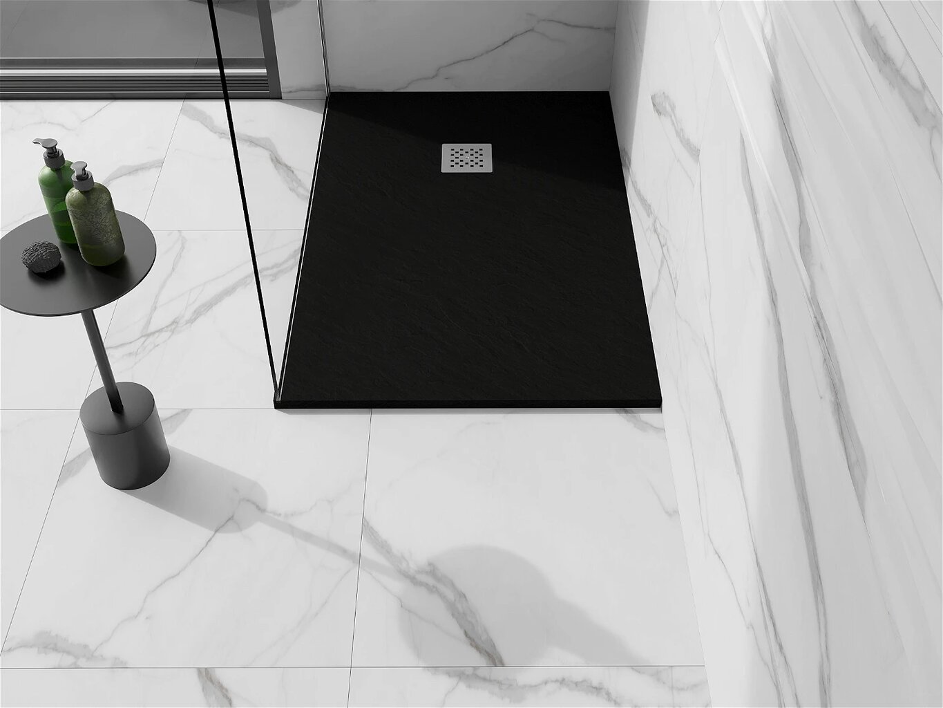 Stačiakampis dušo padėklas Mexen Stone+ su sifonu, Black, 100x70,80,90 cm kaina ir informacija | Dušo padėklai | pigu.lt