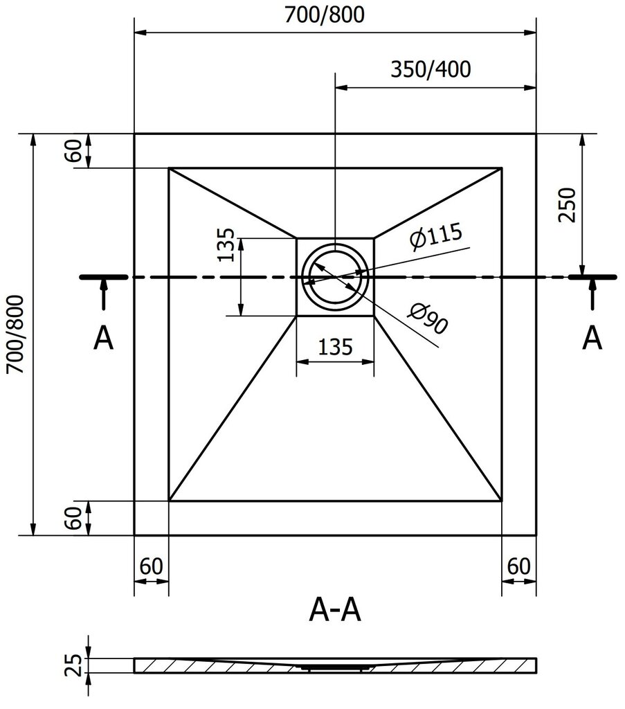 Kvadratinis dušo padėklas Mexen Stone+ su sifonu, Black, 70/80/90/100 cm kaina ir informacija | Dušo padėklai | pigu.lt