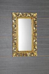 Rankomis raižytas vonios veidrodis mediniais rėmais, 40 x 70 cm, SAMBLUNG, antikvarinis auksas kaina ir informacija | Vonios veidrodžiai | pigu.lt