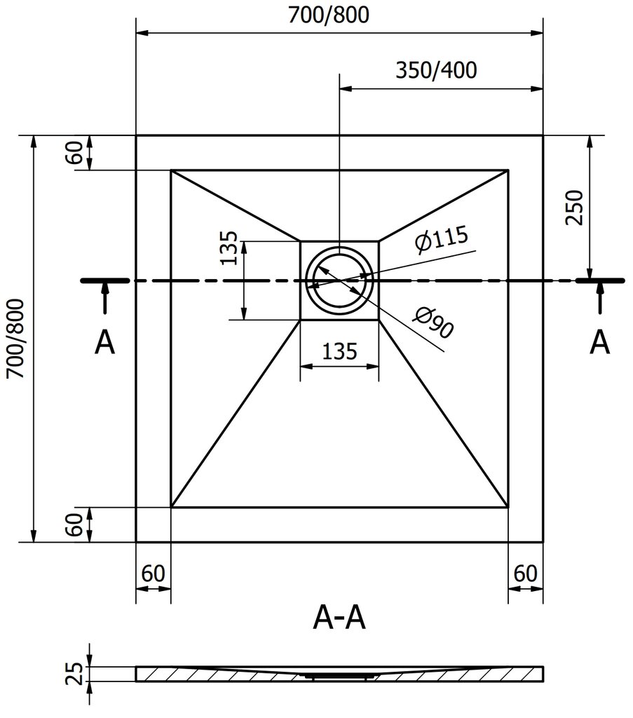 Kvadratinis dušo padėklas Mexen Stone+ su sifonu, Anthracite, 70/80/90/100 cm kaina ir informacija | Dušo padėklai | pigu.lt