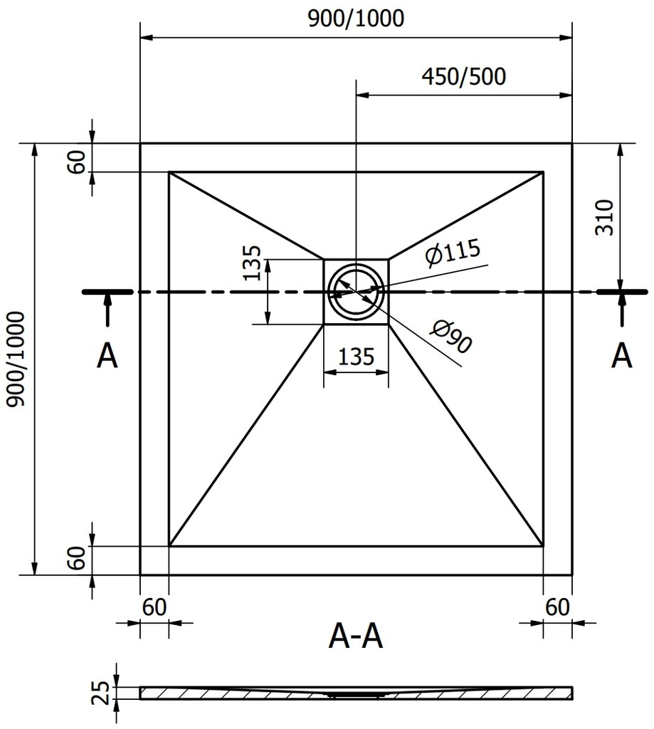 Kvadratinis dušo padėklas Mexen Stone+ su sifonu, Anthracite, 70/80/90/100 cm kaina ir informacija | Dušo padėklai | pigu.lt