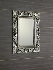 Rankomis raižytas vonios veidrodis mediniais rėmais, 60 x 80 cm, SAMBLUNG, sidabrinis kaina ir informacija | Vonios veidrodžiai | pigu.lt