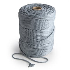 Makrame virvė pynimui 3mm 200m ilgio 3 gijų sukta medvilninė virvutė PLIENO PILKA kaina ir informacija | Nėrimo priemonės | pigu.lt