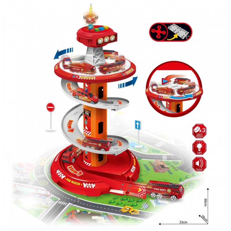 Didelė gaisrininkų automobilių aikštelė su garso efektais Woopie, 26 dalys kaina ir informacija | Žaislai berniukams | pigu.lt