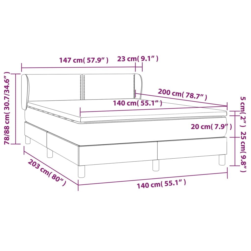 vidaXL Lova su spyruoklėmis ir čiužiniu, taupe, 140x200 cm, audinys kaina ir informacija | Lovos | pigu.lt