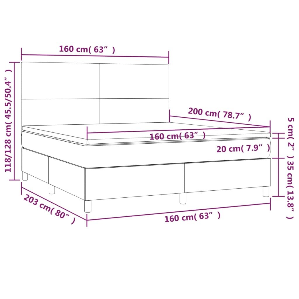 vidaXL Lova su spyruoklėmis/čiužiniu/LED, balta 160x200cm dirbtinė oda kaina ir informacija | Lovos | pigu.lt