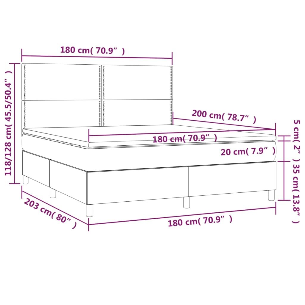 vidaXL Lova su spyruoklėmis/čiužiniu/LED, juoda 180x200cm dirbtinė oda цена и информация | Lovos | pigu.lt