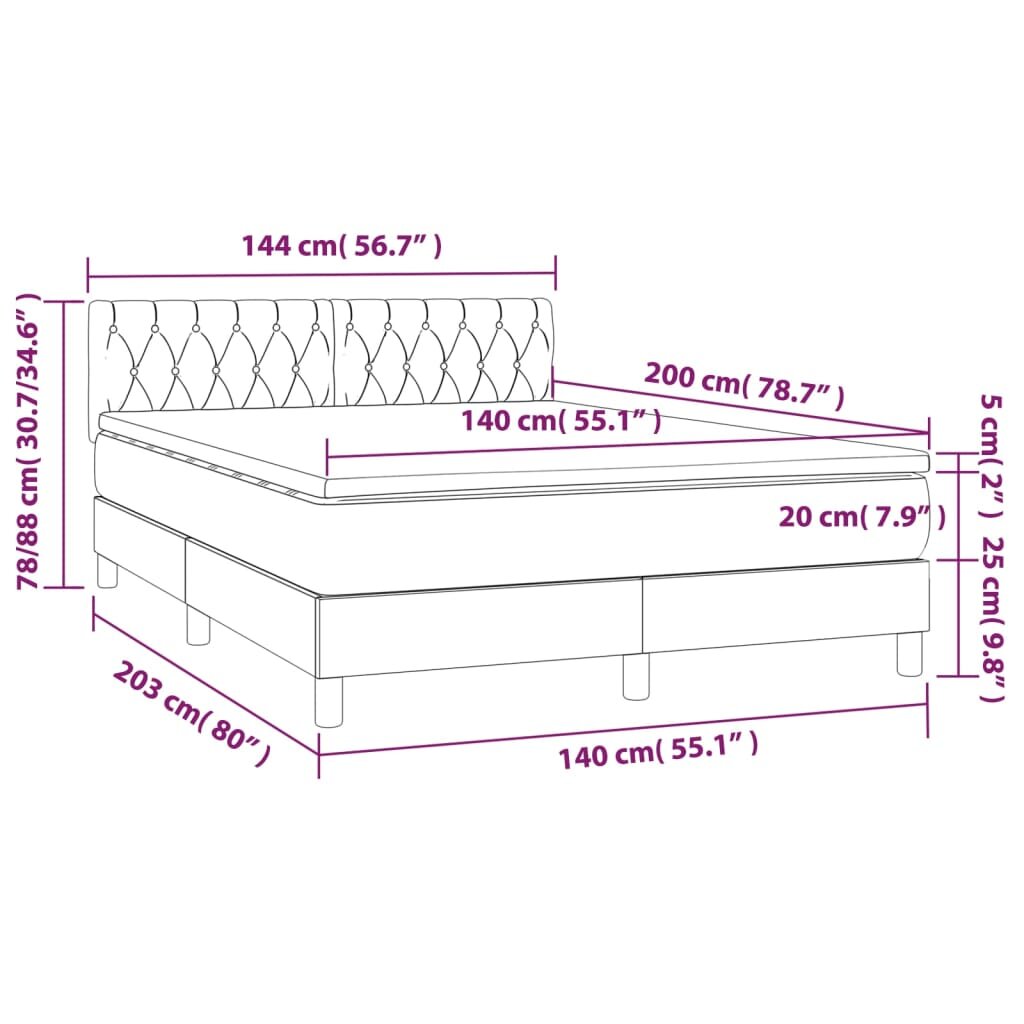 vidaXL Lova su spyruoklėmis ir čiužiniu, taupe, 140x200 cm, audinys kaina ir informacija | Lovos | pigu.lt