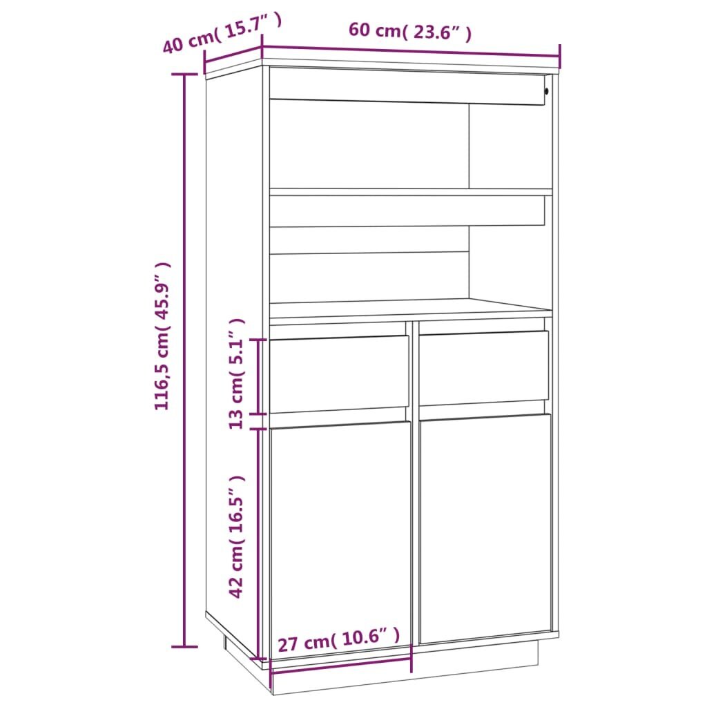 Komoda vidaXL, Pušies medienos masyvas, 60x40x116,5cm, medaus ruda kaina ir informacija | Komodos | pigu.lt