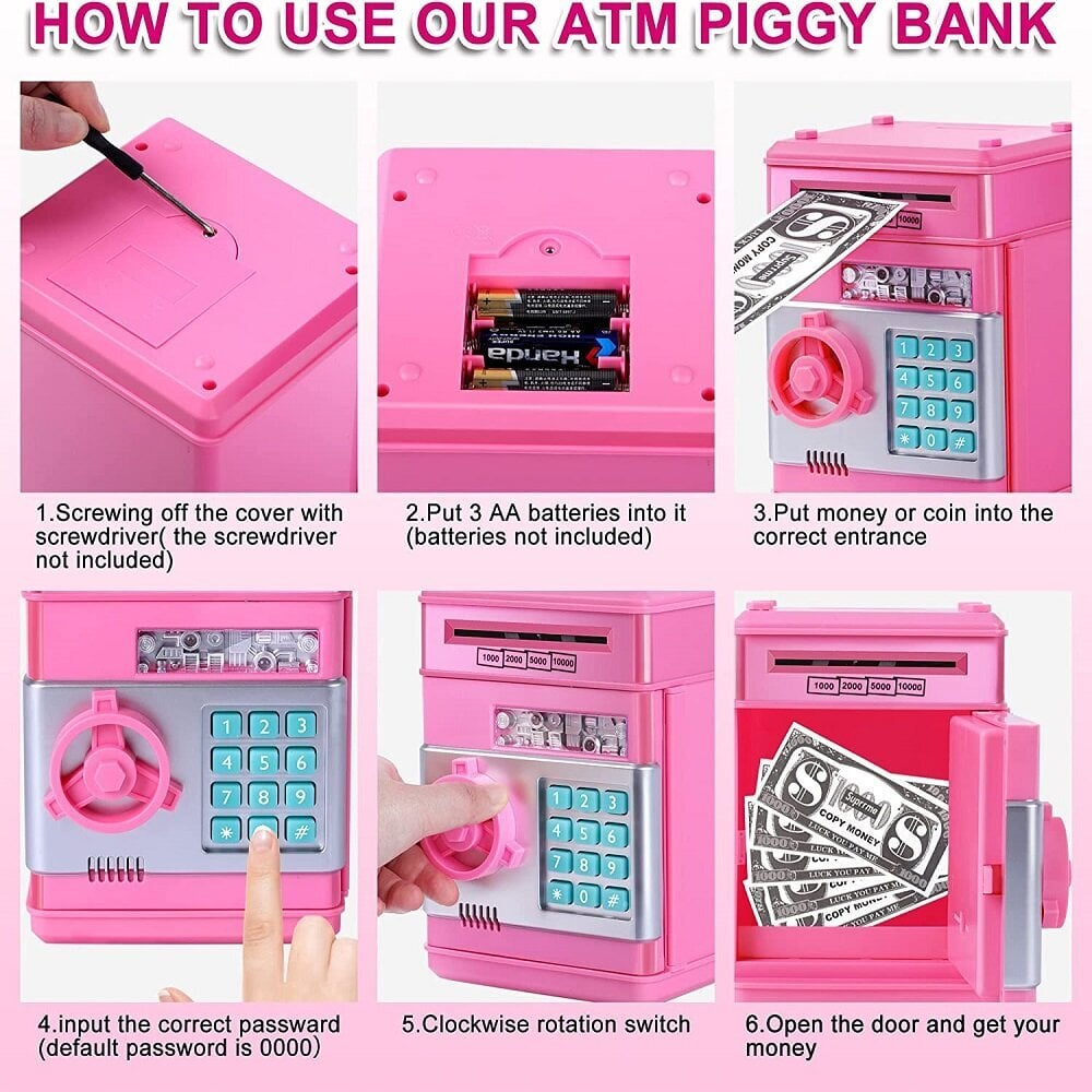 Vaikiška taupyklė - seifas, rožinė kaina ir informacija | Originalios taupyklės | pigu.lt