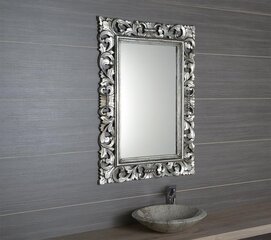 Rankomis raižytas vonios veidrodis mediniais rėmais, 70 x 100 cm, SAMBLUNG, sidabrinis kaina ir informacija | Vonios veidrodžiai | pigu.lt