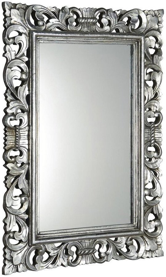Rankomis raižytas vonios veidrodis mediniais rėmais, 80 x 120 cm, SAMBLUNG, sidabrinis цена и информация | Vonios veidrodžiai | pigu.lt