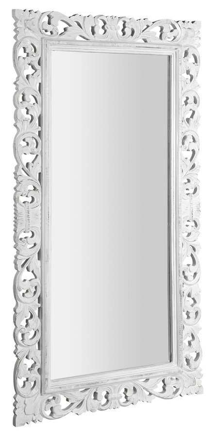 Rankomis raižytas vonios veidrodis mediniais rėmais, 80 x 150 cm, SAMBLUNG, baltas цена и информация | Vonios veidrodžiai | pigu.lt