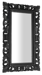 Rankomis raižytas vonios veidrodis mediniais rėmais, 40 x 70 cm, SAMBLUNG, juodas kaina ir informacija | Vonios veidrodžiai | pigu.lt