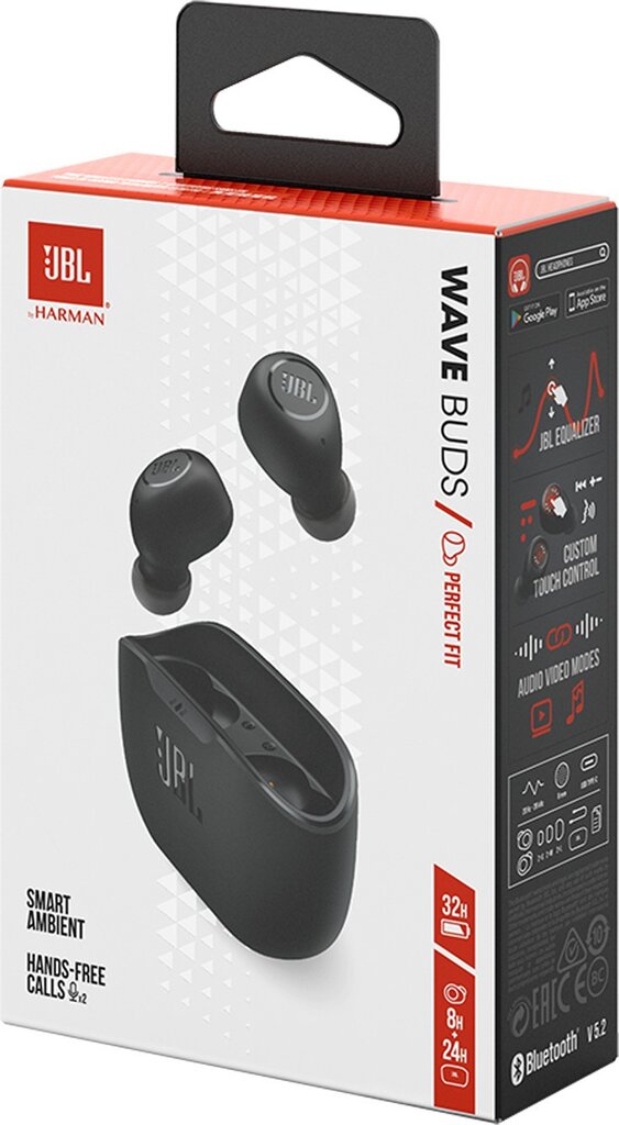 JBL Wave Buds TWS JBLWBUDSBLK kaina ir informacija | Ausinės | pigu.lt