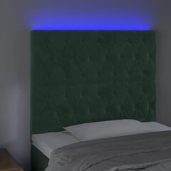 Galvūgalis su LED vidaXL, Aksomas, 100x7x118/128cm, tamsiai žalia цена и информация | Кровати | pigu.lt