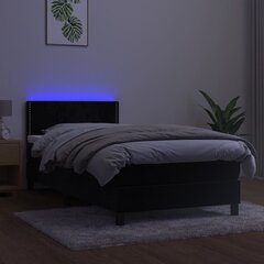 vidaXL Lova su spyruoklėmis/čiužiniu/LED, juoda, 90x200cm, aksomas kaina ir informacija | Lovos | pigu.lt