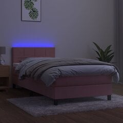 vidaXL Lova su spyruoklėmis/čiužiniu/LED, rožinė, 100x200cm, aksomas цена и информация | Кровати | pigu.lt